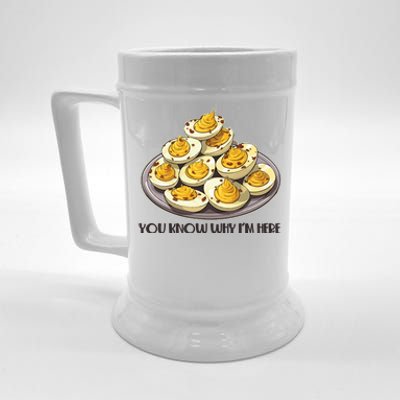 Funny You Know Why Im Here Deviled Eggs Thanksgiving Chirstmas Dinner Beer Stein