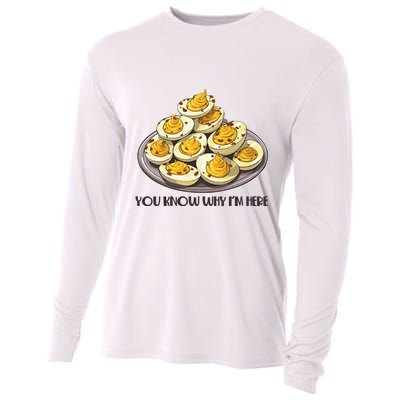 Funny You Know Why Im Here Deviled Eggs Thanksgiving Chirstmas Dinner Cooling Performance Long Sleeve Crew