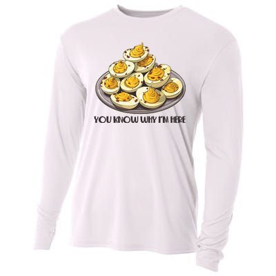 Funny You Know Why Im Here Deviled Eggs Thanksgiving Chirstmas Dinner Cooling Performance Long Sleeve Crew