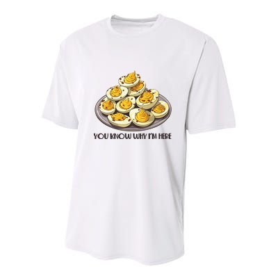 Funny You Know Why Im Here Deviled Eggs Thanksgiving Chirstmas Dinner Youth Performance Sprint T-Shirt