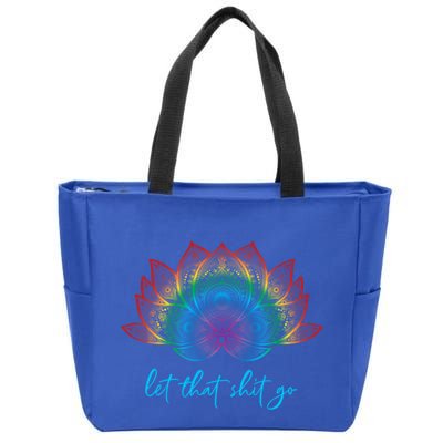 Funny Yoga Lover Bohemian Rainbow Lotus Let That Shit Go Cute Gift Zip Tote Bag