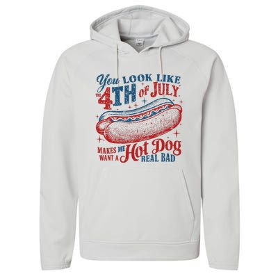 Funny You Look Like 4th Of July Hot Dog Wiener Performance Fleece Hoodie