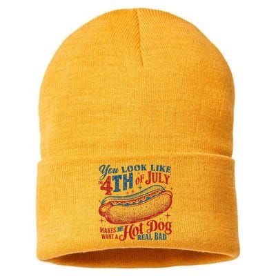 Funny You Look Like 4th Of July Hot Dog Wiener Sustainable Knit Beanie