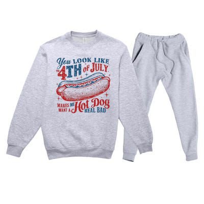 Funny You Look Like 4th Of July Hot Dog Wiener Premium Crewneck Sweatsuit Set