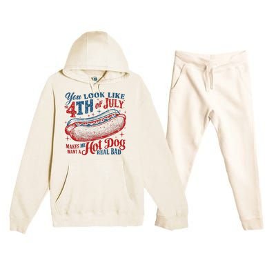 Funny You Look Like 4th Of July Hot Dog Wiener Premium Hooded Sweatsuit Set