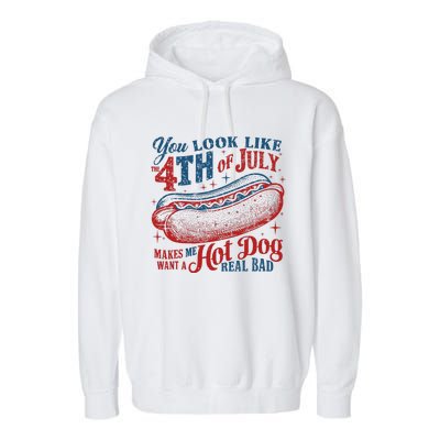 Funny You Look Like 4th Of July Hot Dog Wiener Garment-Dyed Fleece Hoodie