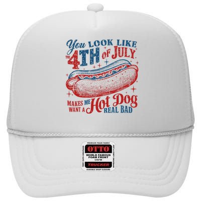 Funny You Look Like 4th Of July Hot Dog Wiener High Crown Mesh Back Trucker Hat