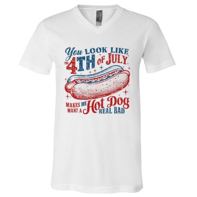 Funny You Look Like 4th Of July Hot Dog Wiener V-Neck T-Shirt