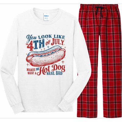 Funny You Look Like 4th Of July Hot Dog Wiener Long Sleeve Pajama Set