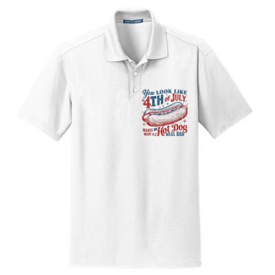 Funny You Look Like 4th Of July Hot Dog Wiener Dry Zone Grid Polo