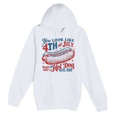 Funny You Look Like 4th Of July Hot Dog Wiener Premium Pullover Hoodie