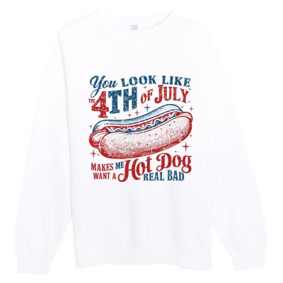 Funny You Look Like 4th Of July Hot Dog Wiener Premium Crewneck Sweatshirt