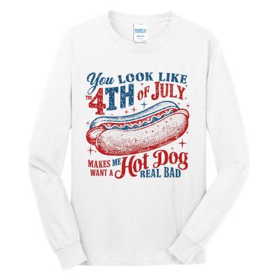 Funny You Look Like 4th Of July Hot Dog Wiener Tall Long Sleeve T-Shirt