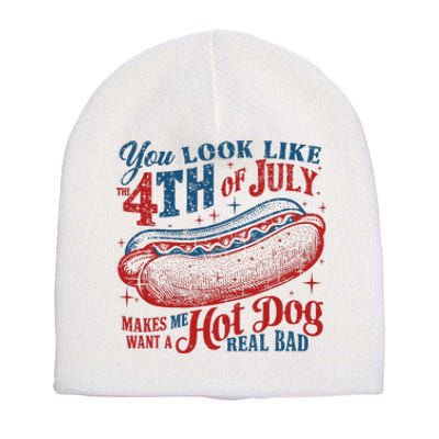 Funny You Look Like 4th Of July Hot Dog Wiener Short Acrylic Beanie