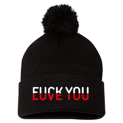 Fuck You Love You Red And White Text Quote Pom Pom 12in Knit Beanie