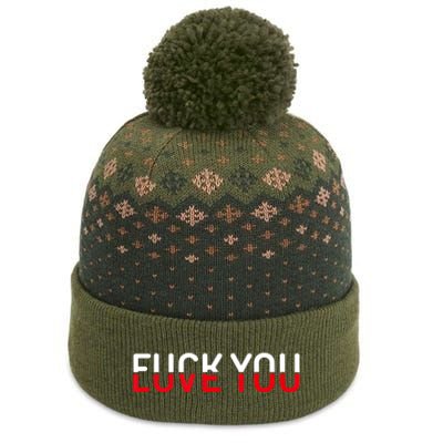 Fuck You Love You Red And White Text Quote The Baniff Cuffed Pom Beanie