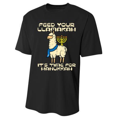 Feed Your Llamakah Funny Llama Hanukkah Pajamas Chanukah Performance Sprint T-Shirt