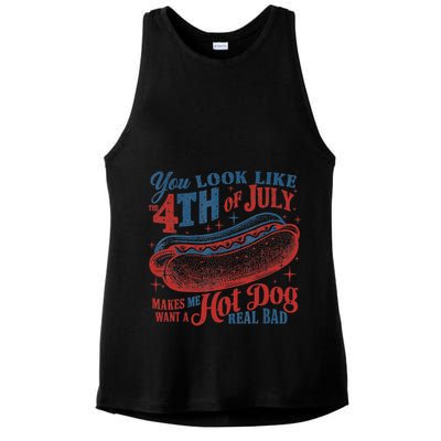 Funny You Look Like 4th Of July Hot Dog Wiener Ladies PosiCharge Tri-Blend Wicking Tank