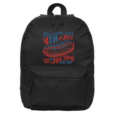 Funny You Look Like 4th Of July Hot Dog Wiener 16 in Basic Backpack