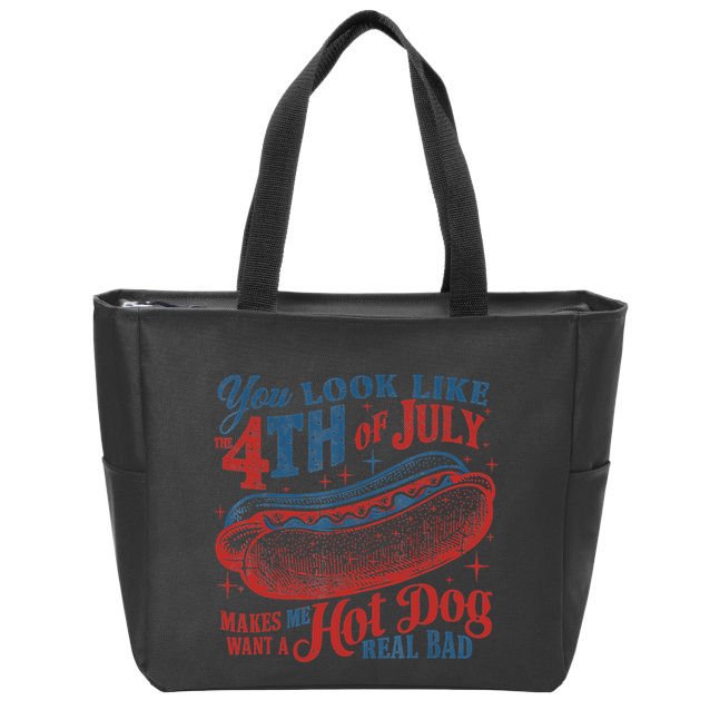 Funny You Look Like 4th Of July Hot Dog Wiener Zip Tote Bag