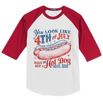 Funny You Look Like 4th Of July Hot Dog Wiener Kids Colorblock Raglan Jersey