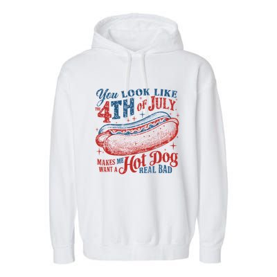 Funny You Look Like 4th Of July Hot Dog Wiener Garment-Dyed Fleece Hoodie