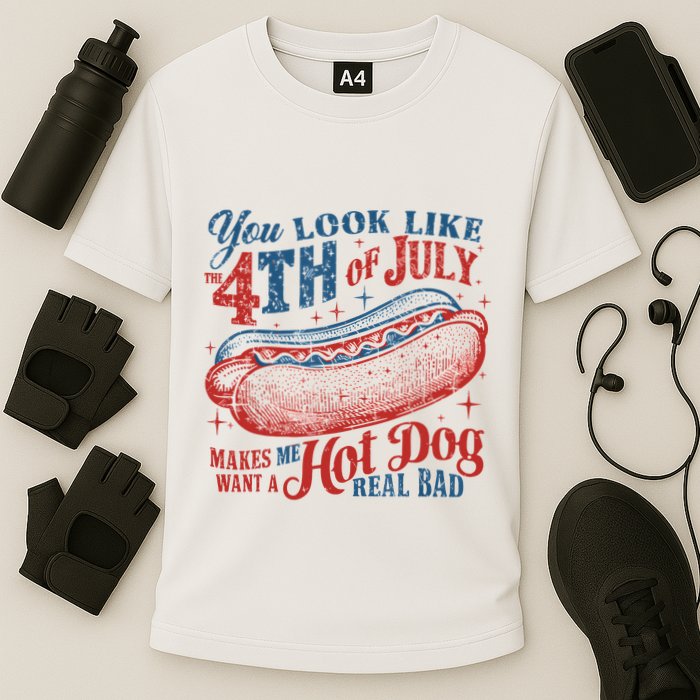 Funny You Look Like 4th Of July Hot Dog Wiener Cooling Performance Crew T-Shirt