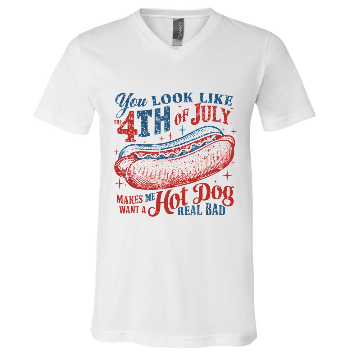 Funny You Look Like 4th Of July Hot Dog Wiener V-Neck T-Shirt