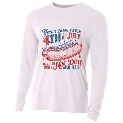 Funny You Look Like 4th Of July Hot Dog Wiener Cooling Performance Long Sleeve Crew