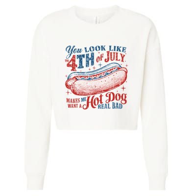 Funny You Look Like 4th Of July Hot Dog Wiener Cropped Pullover Crew