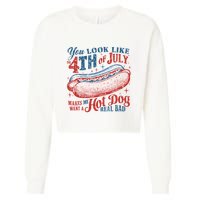 Funny You Look Like 4th Of July Hot Dog Wiener Cropped Pullover Crew