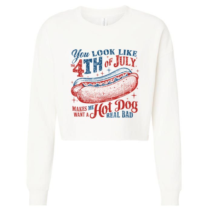 Funny You Look Like 4th Of July Hot Dog Wiener Cropped Pullover Crew