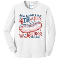 Funny You Look Like 4th Of July Hot Dog Wiener Kids Long Sleeve Shirt