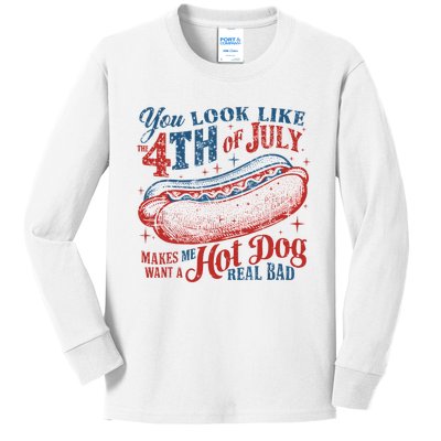 Funny You Look Like 4th Of July Hot Dog Wiener Kids Long Sleeve Shirt