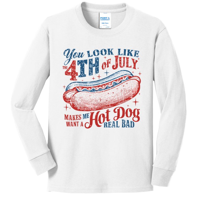 Funny You Look Like 4th Of July Hot Dog Wiener Kids Long Sleeve Shirt