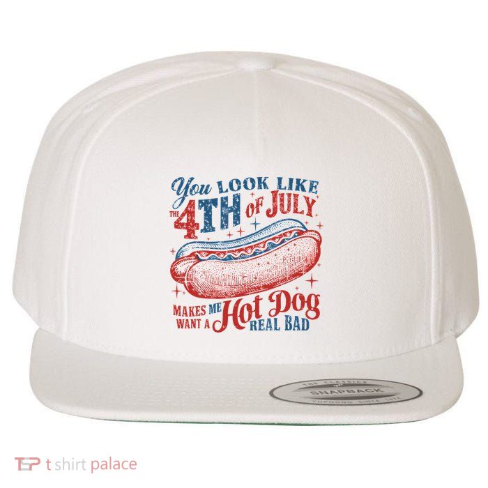 Funny You Look Like 4th Of July Hot Dog Wiener Wool Snapback Cap