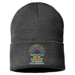 Funny Your Little Ray Of Sarcastic Sunshine Has Arrived Sustainable Knit Beanie