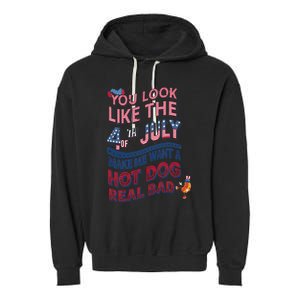 Funny You Look Like 4th Of July Hot Dog Wiener Garment-Dyed Fleece Hoodie