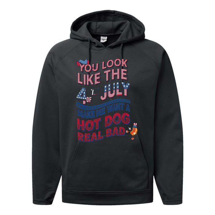 Funny You Look Like 4th Of July Hot Dog Wiener Performance Fleece Hoodie