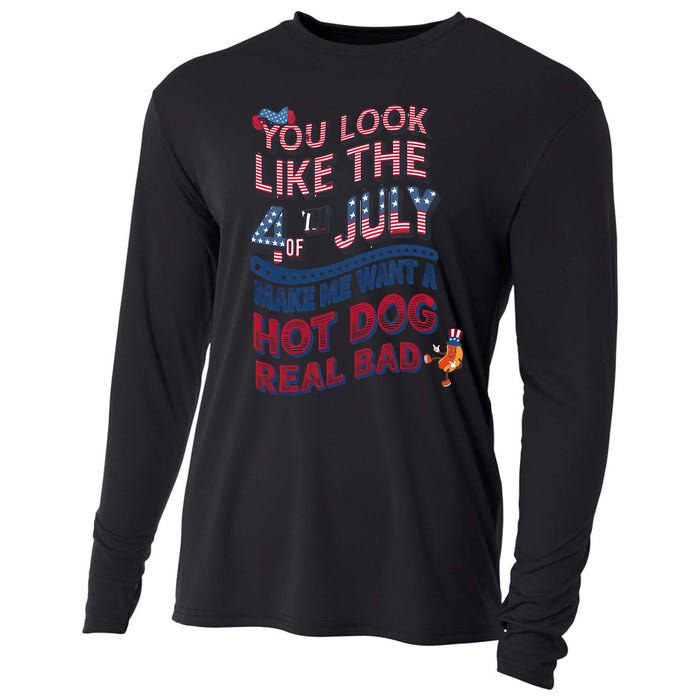 Funny You Look Like 4th Of July Hot Dog Wiener Cooling Performance Long Sleeve Crew