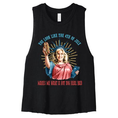 Funny You Look Like The 4th Of July Hot Dog Wiener Women's Racerback Cropped Tank