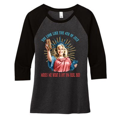 Funny You Look Like The 4th Of July Hot Dog Wiener Women's Tri-Blend 3/4-Sleeve Raglan Shirt