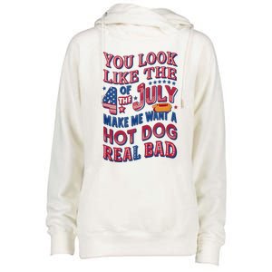 Funny You Look Like 4th Of July Hot Dog Wiener Womens Funnel Neck Pullover Hood