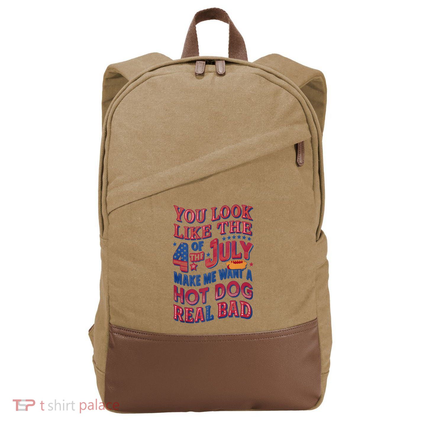 Funny You Look Like 4th Of July Hot Dog Wiener Cotton Canvas Backpack