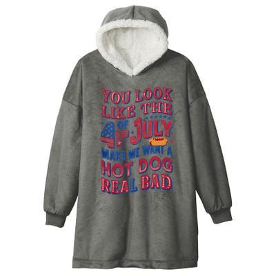 Funny You Look Like 4th Of July Hot Dog Wiener Hooded Wearable Blanket