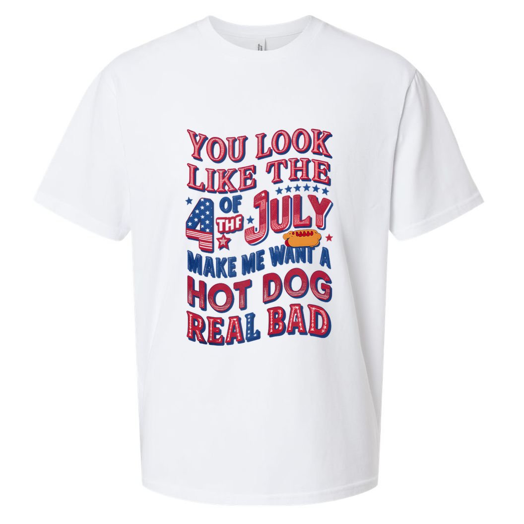 Funny You Look Like 4th Of July Hot Dog Wiener Sueded Cloud Jersey T-Shirt