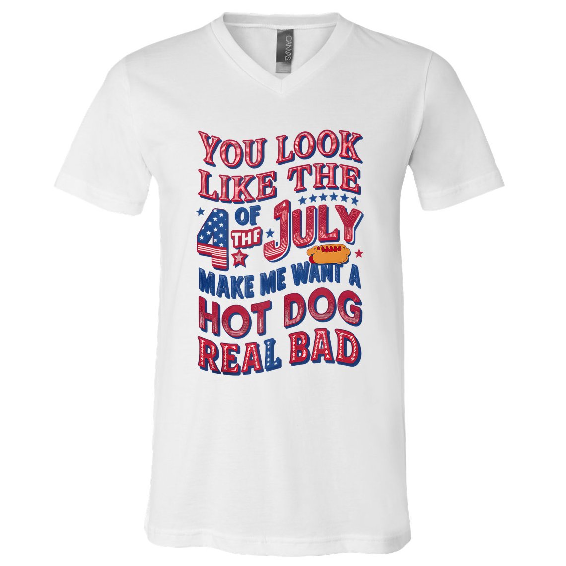 Funny You Look Like 4th Of July Hot Dog Wiener V-Neck T-Shirt