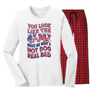 Funny You Look Like 4th Of July Hot Dog Wiener Women's Long Sleeve Flannel Pajama Set 