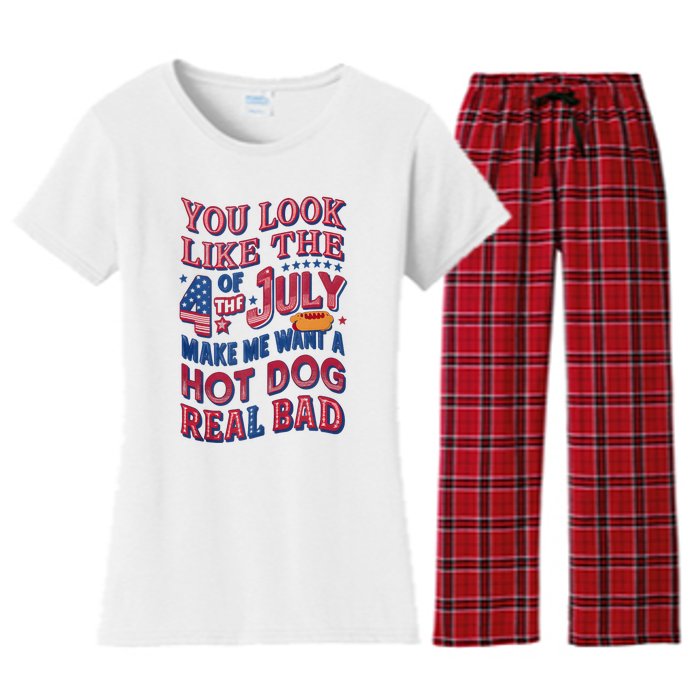 Funny You Look Like 4th Of July Hot Dog Wiener Women's Flannel Pajama Set