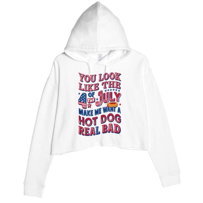 Funny You Look Like 4th Of July Hot Dog Wiener Crop Fleece Hoodie